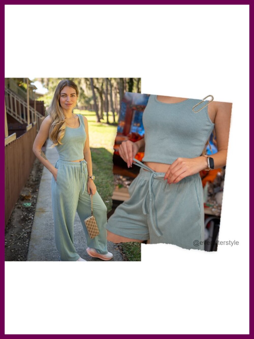 3 Piece Lounge Set Twisted Rib Knit Crop Top Shorts & Pants Set - Picture 6 of 6